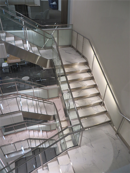 Stainless steel stair parts are custom fabricated for a quality finished product.