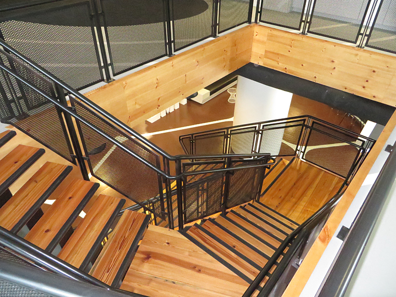 Innovative stair design at corporate office.