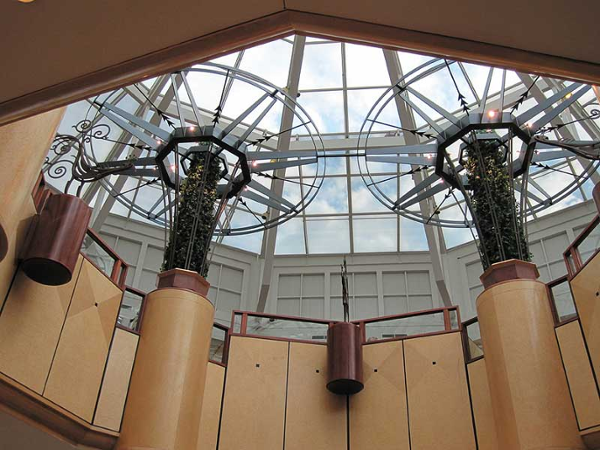 Large wrought iron trellises overlooking the food court at Somerset Mall