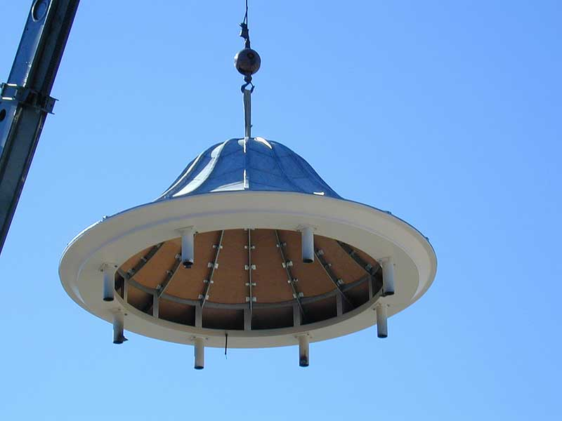 A snap shop taken as the new 16ft diameter dome is hoisted into position