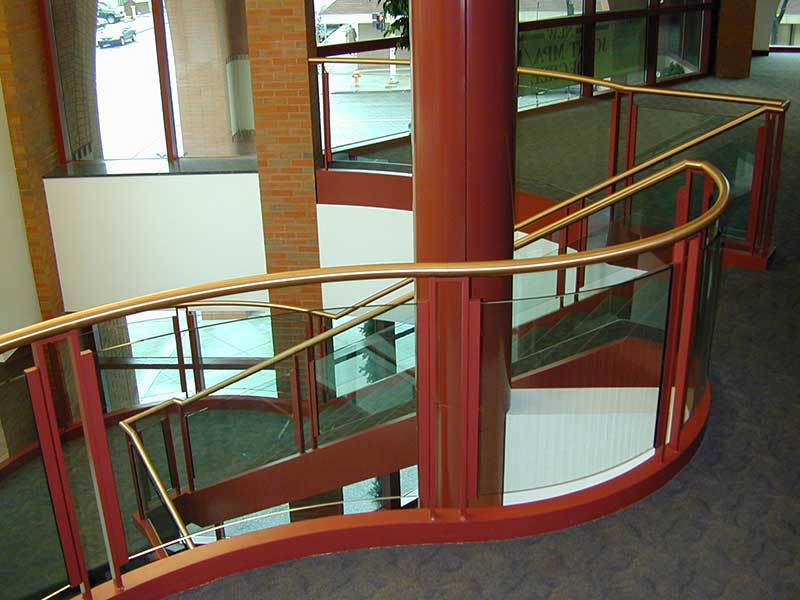 Curved glass guardrails at Cooley Law Building.