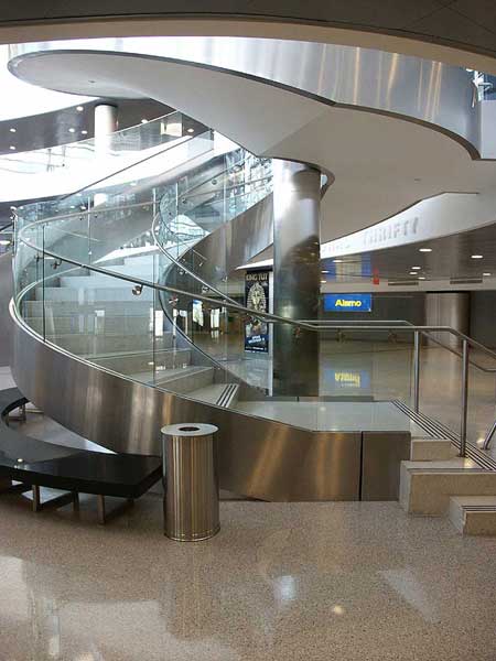 stainless steel caldding and handrail spiral stair.