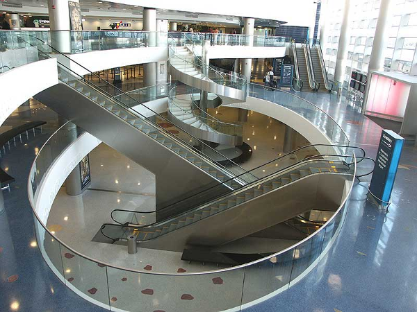 A view of the entire lobby and stairway opening.