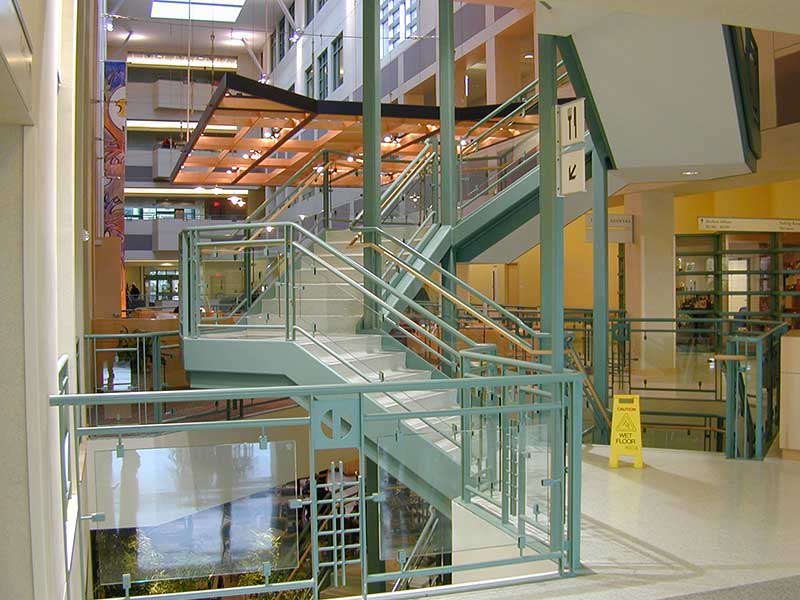 Decorative green painted straight stair