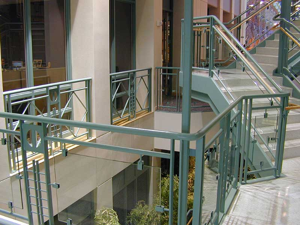 Decorative railings at stairway landing