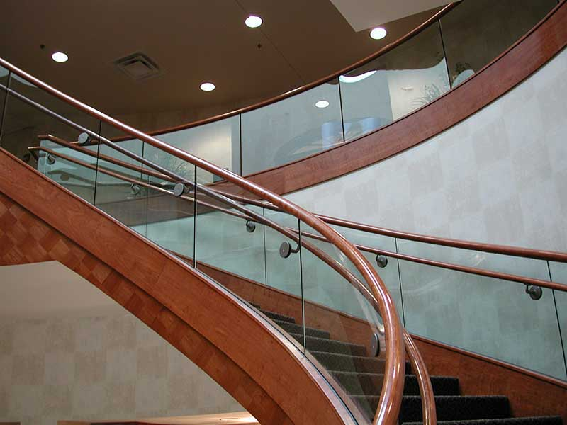 Clear tempered glass stair rails