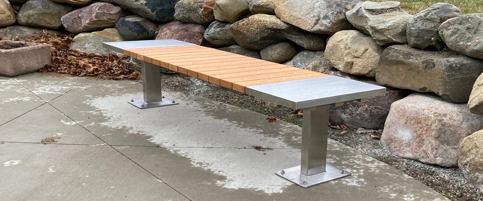 Custom Park Bench Stainless Steel and Cedar Top